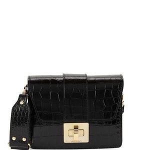 Mario Valentino Croc-embossed Leather Shoulder Bag